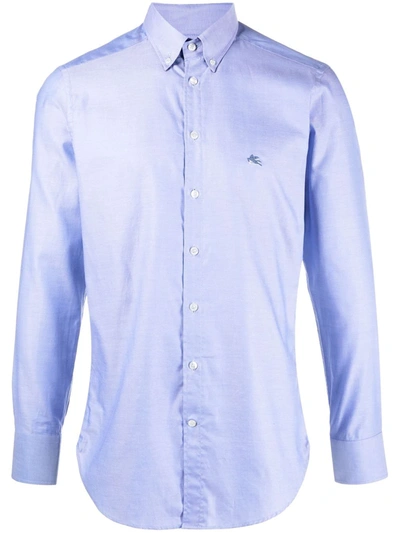 Shop Etro Pegaso-embroidered Button-down Shirt In Blau