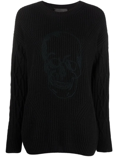Shop Philipp Plein Skull-embroidered Knitted Jumper In Schwarz