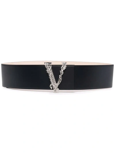 Shop Versace Virtus Logo-plaque Buckle Belt In Schwarz
