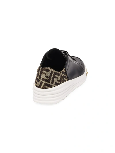 Shop Fendi Men's Monogram Patch Mix Media Hybrid Sneakers In Nero Gold Caffe