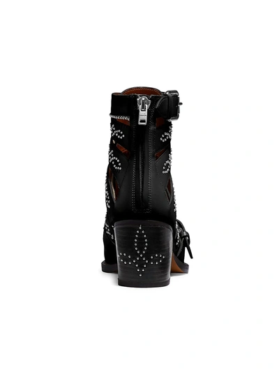 Shop Coach Paisley Studded Cutout Leather Ankle Boots In Black