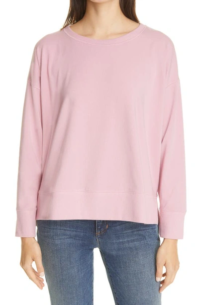 Shop Eileen Fisher Crewneck High-low Sweatshirt In Magnolia