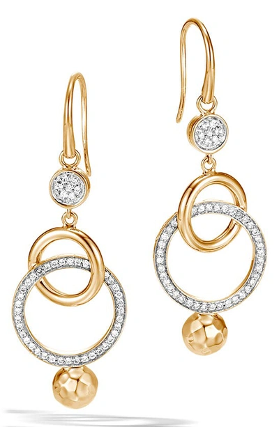 Shop John Hardy Dot Hammered Diamond Drop Earrings In Gold