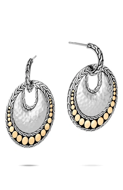 Shop John Hardy Dot Hammered 18k Gold & Silver Round Drop Earrings In Silver/ Gold