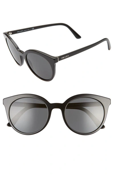 Shop Prada 53mm Round Cat Eye Sunglasses In Black/ Grey Gradient