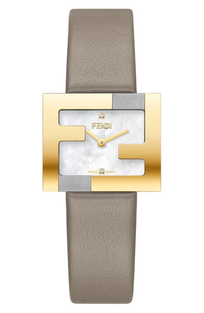 Shop Fendi Mania Diamond Leather Strap Watch, 24mm X 20mm In Beige/ White Mop/ Gold