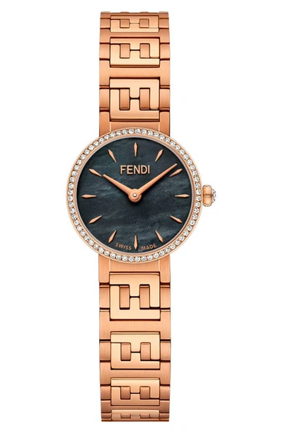 Shop Fendi Forever  Diamond Bracelet Watch, 19mm In Rose Gold/ Black Mop