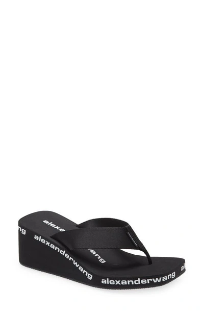 Alexander Wang Square Toe Logo Midsole Wedged Flip Flops In Black