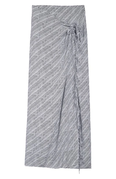 Shop Balenciaga Archive Letters Logo Fringe Poplin Wrap Maxi Skirt In Noir/ Ecru