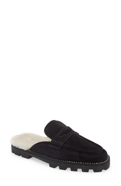 Shop Jimmy Choo Ronnie Genuine Shearling Lining Loafer Mule In Black/ Natural