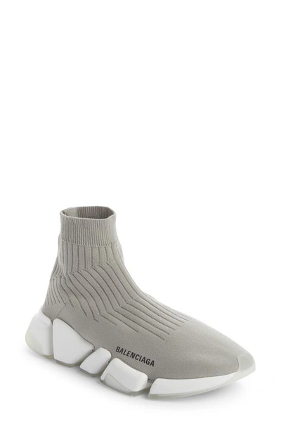 Shop Balenciaga Speed 2.0 Lt Rib Sock Sneaker In Grey/ White