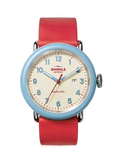 Shop Shinola Detrola Spf Stainless Steel Watch In Red
