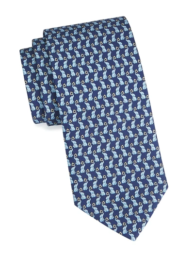 Shop Ferragamo Elephant Print Silk Tie In Marine