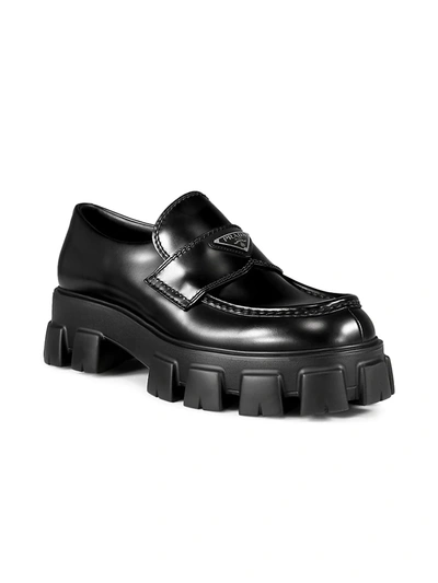 Shop Prada Men's Monolith Lug-sole Loafers In Black