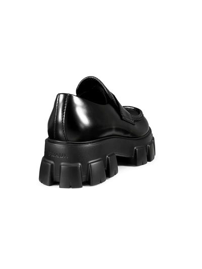 Shop Prada Men's Monolith Lug-sole Loafers In Black