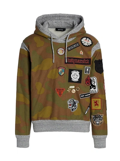 Shop Dsquared2 Camouflage Patch Hoodie In Camo Grey