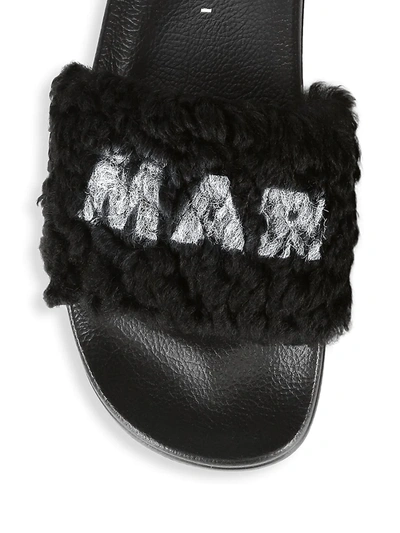 Shop Marni Men's Shearling Logo Slides In Black