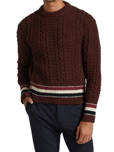 Shop Thom Browne Men's Donegal Tweed Filey Stitch Stripe Detail Sweater In Navy