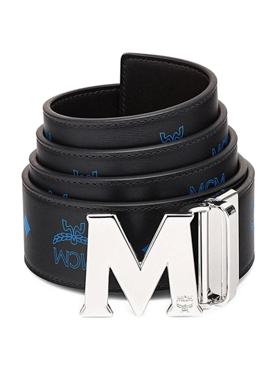 Shop Mcm Claus Cut-to-size Logo Leather Belt In Vallarta Blue