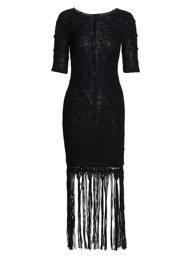 Shop Alejandra Alonso Rojas Hand Knit Silk Fringe Dress In Black