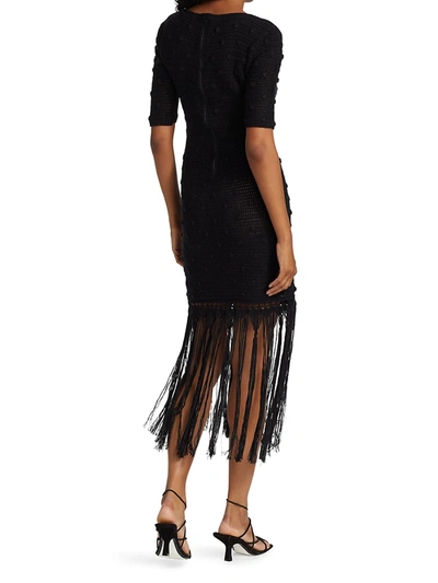 Shop Alejandra Alonso Rojas Hand Knit Silk Fringe Dress In Black