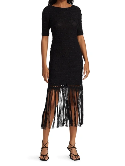 Shop Alejandra Alonso Rojas Hand Knit Silk Fringe Dress In Black