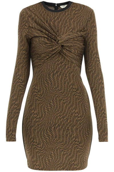 Shop Fendi Ff Vertigo Midi Dress In Brown