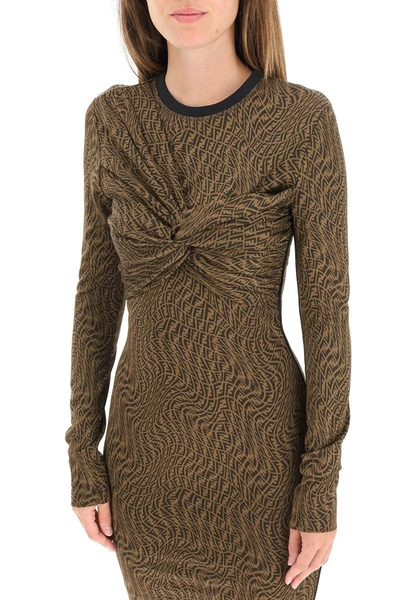 Shop Fendi Ff Vertigo Midi Dress In Brown