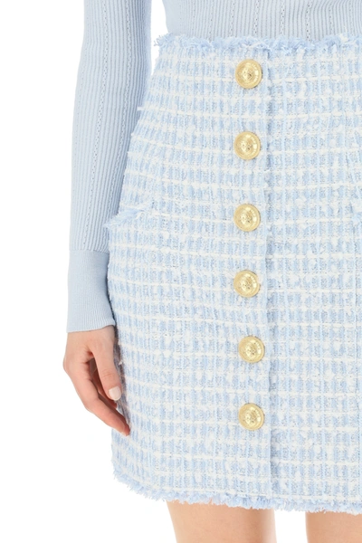 Shop Balmain Tweed High Waisted Miniskirt In Light Blue