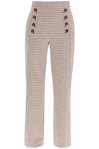 Shop See By Chloé Sailor Houndstooth Check Trousers In Brown,white