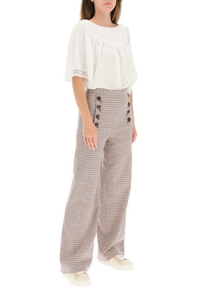 Shop See By Chloé Sailor Houndstooth Check Trousers In Brown,white