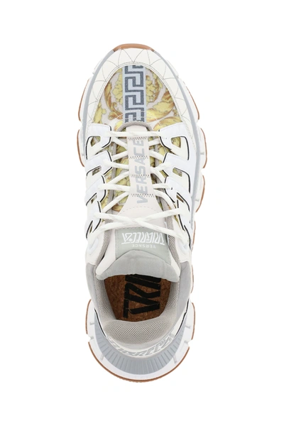Shop Versace Trigreca Sneakers In White,grey,gold
