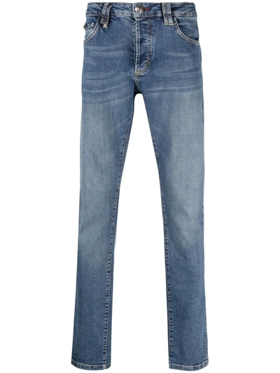 Shop Philipp Plein Logo-plaque Slim-fit Jeans In 蓝色