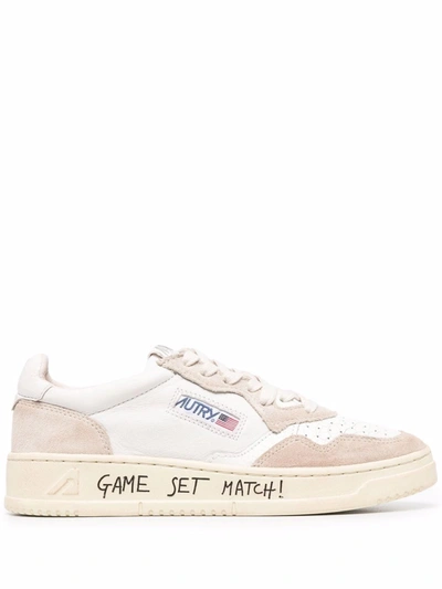 Autry Crack Smooth And Suede Leather Sneakers With Lettering On Sole In 白色