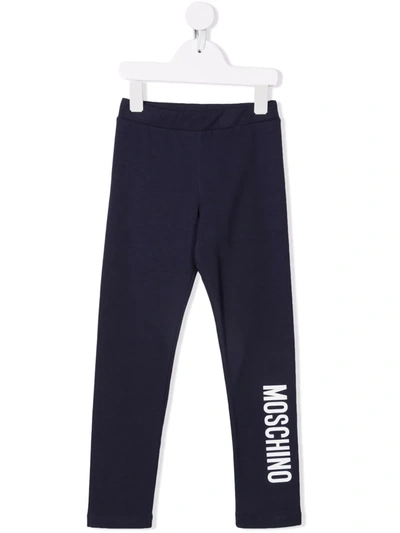 Shop Moschino Logo-print Stretch-cotton Leggings In 蓝色