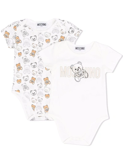Shop Moschino Teddy Bear Print Romper Set In 白色
