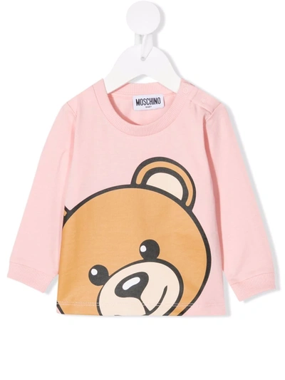 Shop Moschino Teddy Bear Print Sweatshirt In 粉色