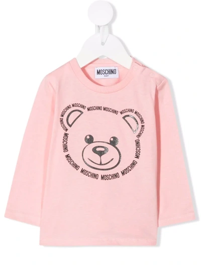Shop Moschino Logo-trim Teddy Bear Top In 粉色