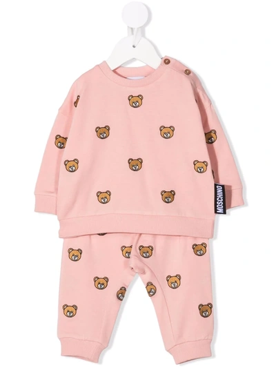 Shop Moschino Teddy Bear-embroidery Cotton Tracksuit In 粉色