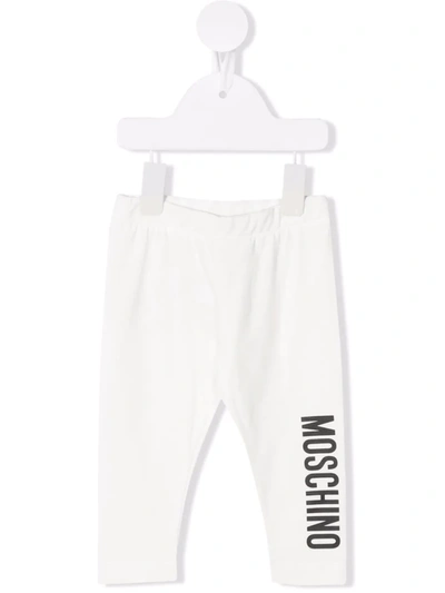Shop Moschino Logo-print Stretch-cotton Leggings In 白色