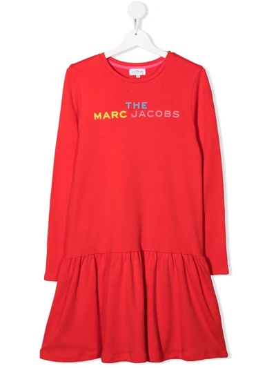 Shop The Marc Jacobs Teen Logo-print Long-sleeved Dress In 红色