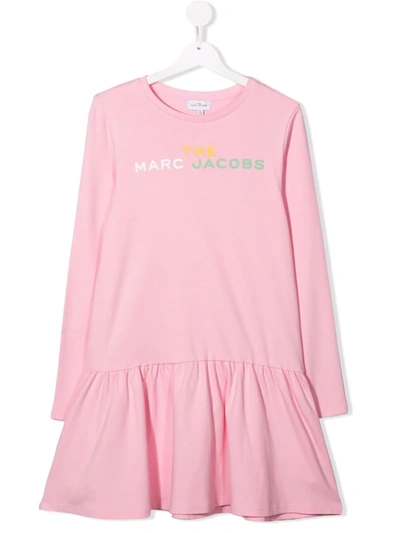 Shop The Marc Jacobs Teen Logo-print Long-sleeved Dress In 粉色
