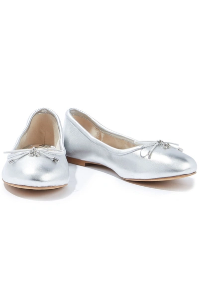 Shop Sam Edelman Felicia Bow-embellished Metallic Leather Ballet Flats In Silver