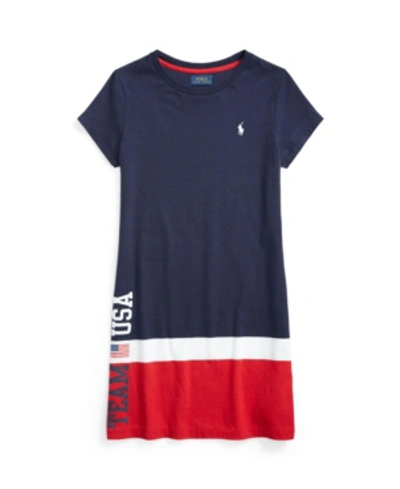 Shop Polo Ralph Lauren Big Girls Team Usa Cotton Jersey T-shirt Dress In Cruise Navy
