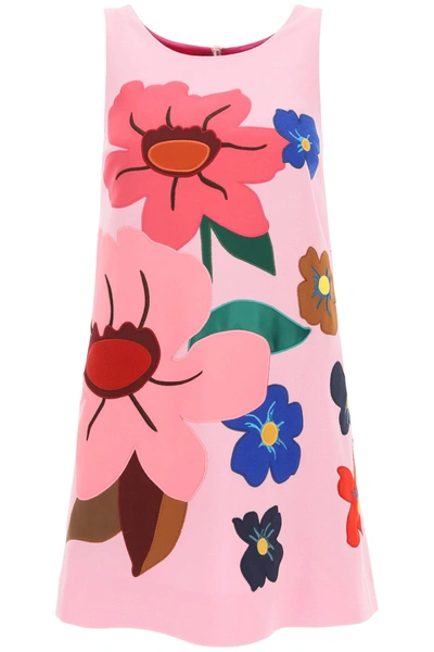 Shop Dolce & Gabbana Mini Dress With Flowers In Rosa Confetto Chiaro (pink)