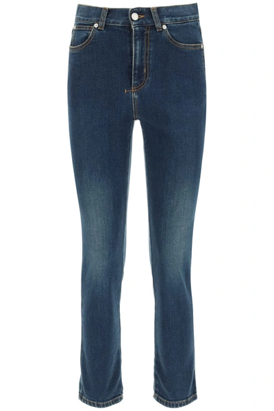 Shop Alexander Mcqueen Cropped Skinny Jeans In Dark Blue Wash (blue)