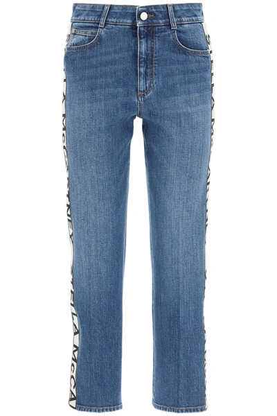 Shop Stella Mccartney Rise Cropped Jeans With Monogram Bands In Sky Blue (blue)