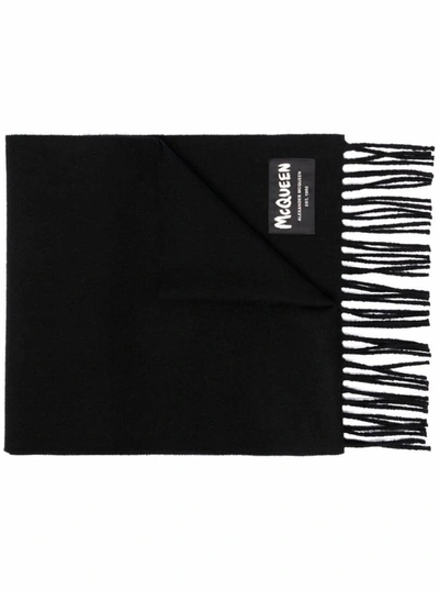 Shop Alexander Mcqueen Graffiti Black Wool Scarf