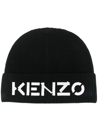 Shop Kenzo Black Wool Hat With Logo