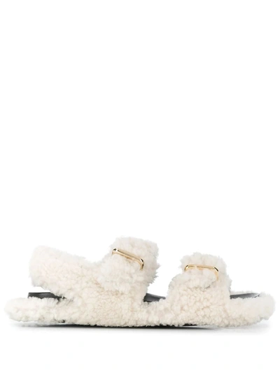 Shop Marni Woman White Shearling Flat Sandal